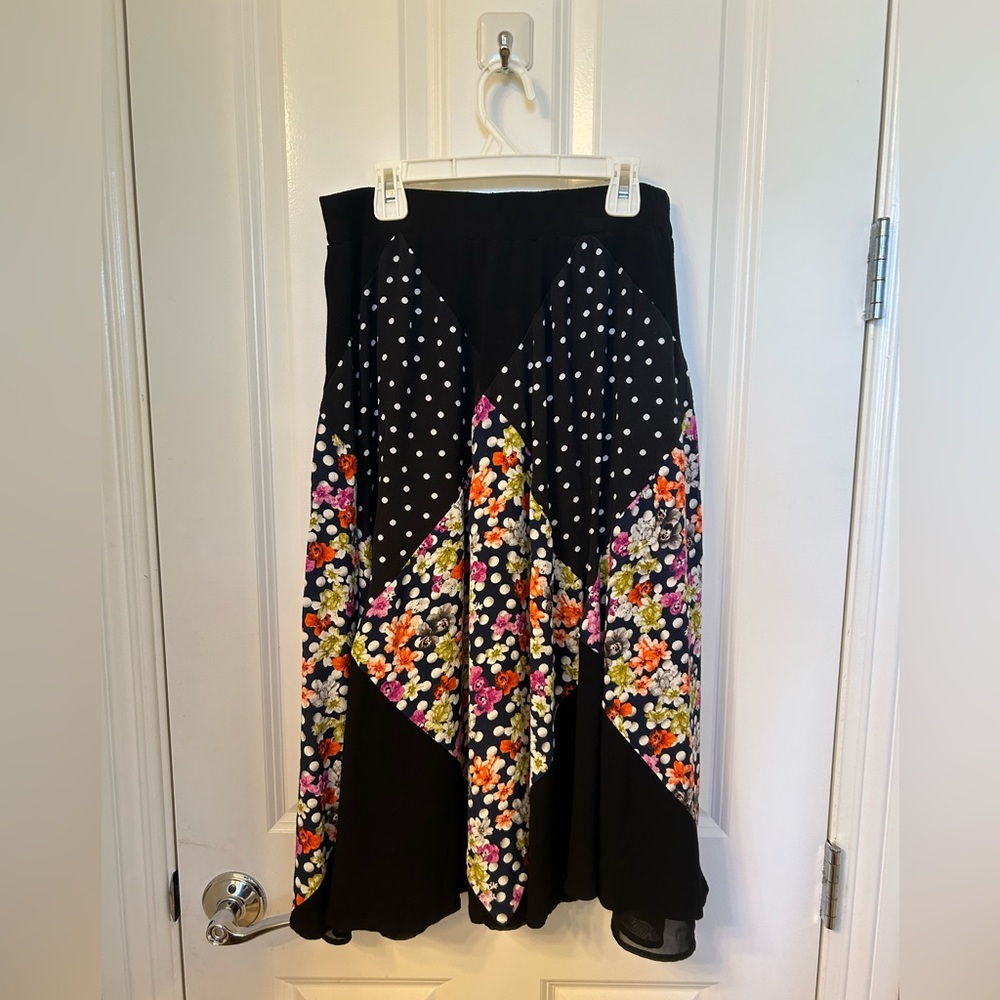 Maeve Multicolored Floral & Polka Dot Midi Skirt (M)